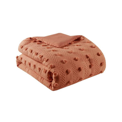 King / California King 3-Piece Rust Orange Pompom Microfiber Comforter Set - - Bedroom > Comforters and Sets