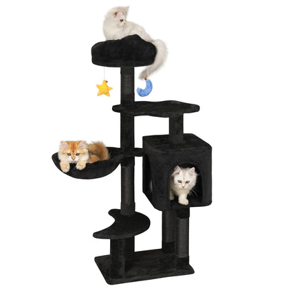 Meecal Gothic Cat Tree with Cat Condo for Indoor Cats 43" Cute Cat Tower with Scratching Post Cozy Hammock Unique Perch Dangling Toy Cat Tree House for Kittens Black