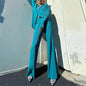 Two Piece Long Sleeve Suit teal blue L