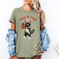 Raccoon Trick Or Treat Halloween Spooky Cute Playful Night Time Creature Graphic Tee - Sage - T-Shirt