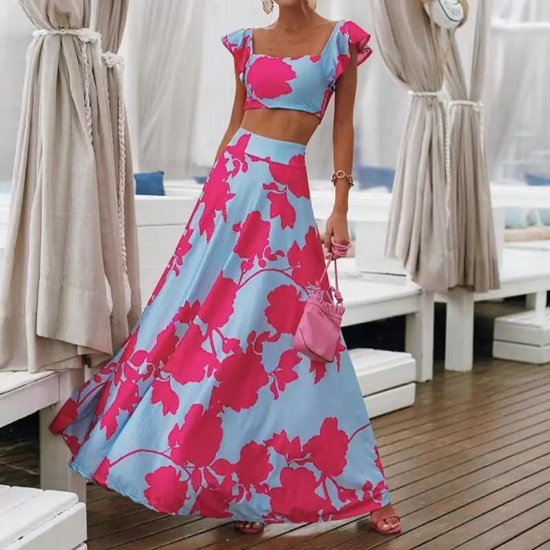 Floral Sleeveless Dress Two-Piece Set - - dress