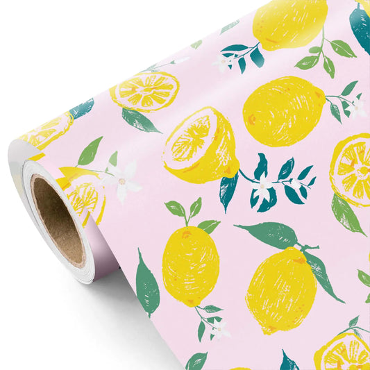 WRAPAHOLIC Lemon and Leaves Wrapping Paper Roll - Lemon 17 inch x 33 feet - wrapping paper