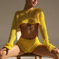 Beach Crop Top and Shorts Set Yellow 1 Small