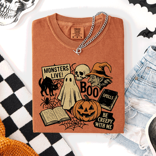 Retro Halloween Monsters Witch Creepy Vintage Style Spooktacular Comfort Colors Tee - Yam - T-Shirt