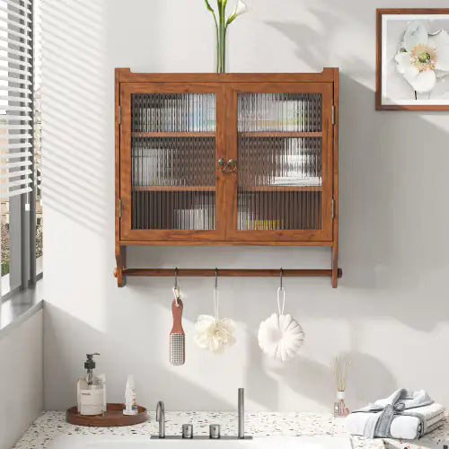 Glass Three Tier Double Door Wall Cabinet with Towel Rail - Kia Day Design