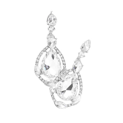 Crystal Rhinestone Teardrop Evening Earrings - Rhodium - Earrings