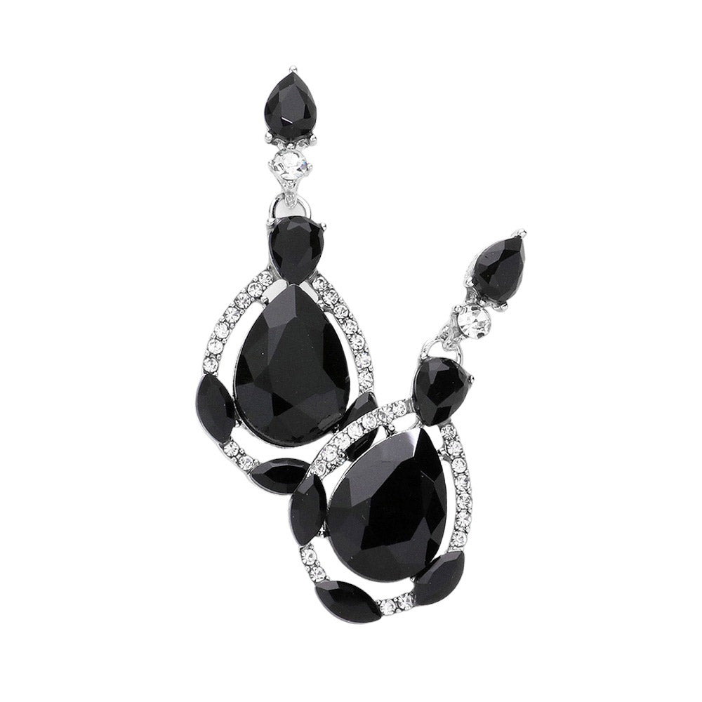 Crystal Rhinestone Teardrop Evening Earrings - - Earrings