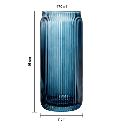 Tonal Ribbed Soda Can Highball Glassware & 6 Glass Straws, Set of 6 - - Highball