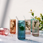 Tonal Ribbed Soda Can Highball Glassware & 6 Glass Straws Set of 6 - - Highball