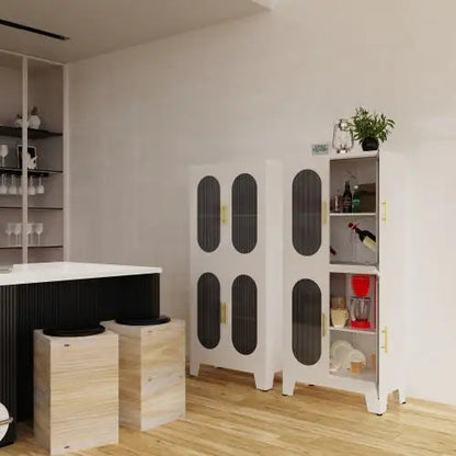 White Metal Storage Cabinet with Doors and Shelves with Lock 3 Adjustable Shelves - Kia Day Design