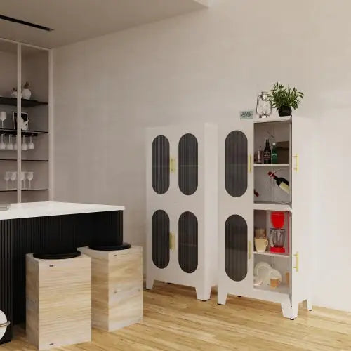 White Metal Storage Cabinet with Doors and Shelves with Lock 3 Adjustable Shelves - Kia Day Design