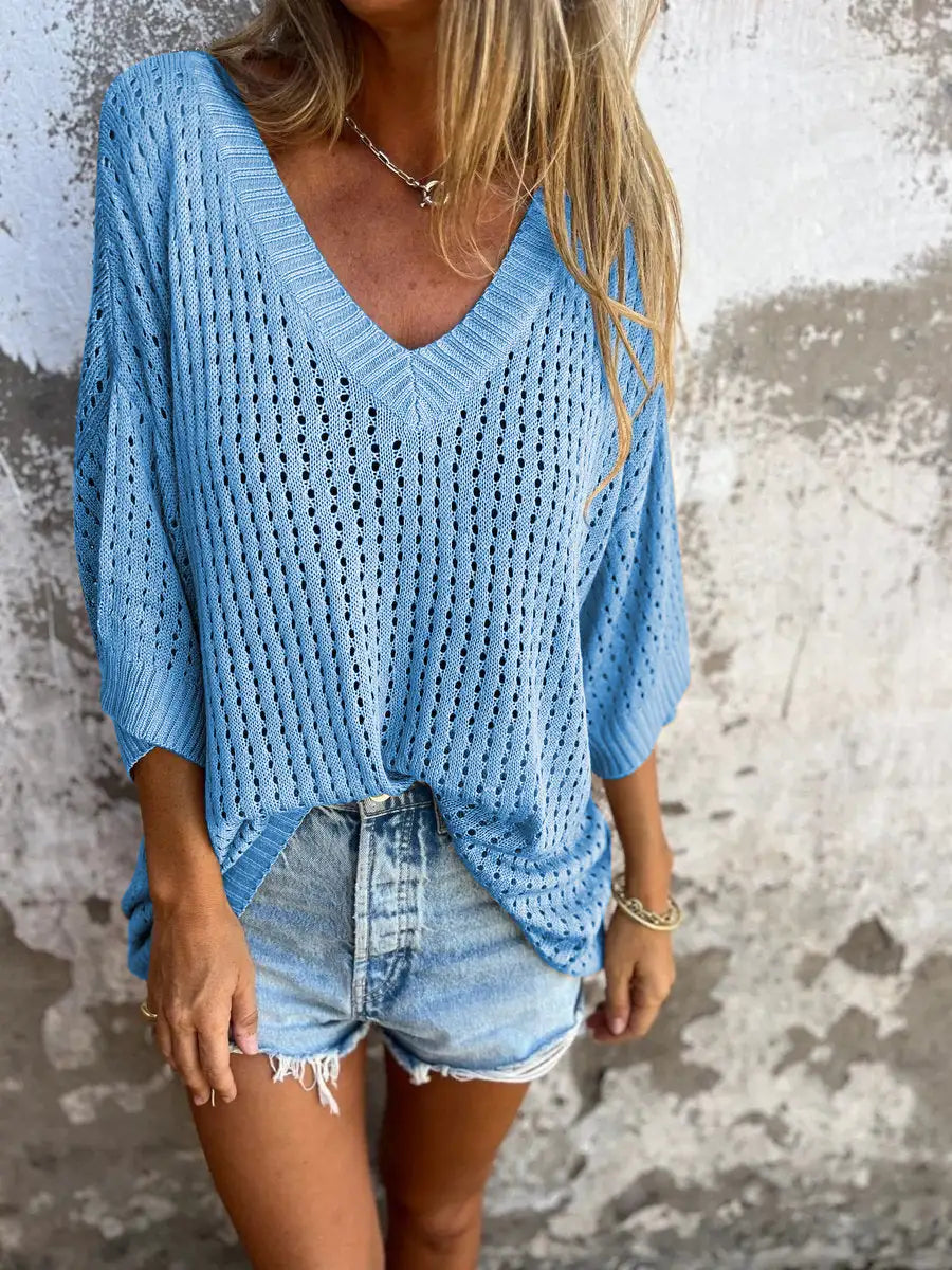 Women Hollow Out Knitted Shirt