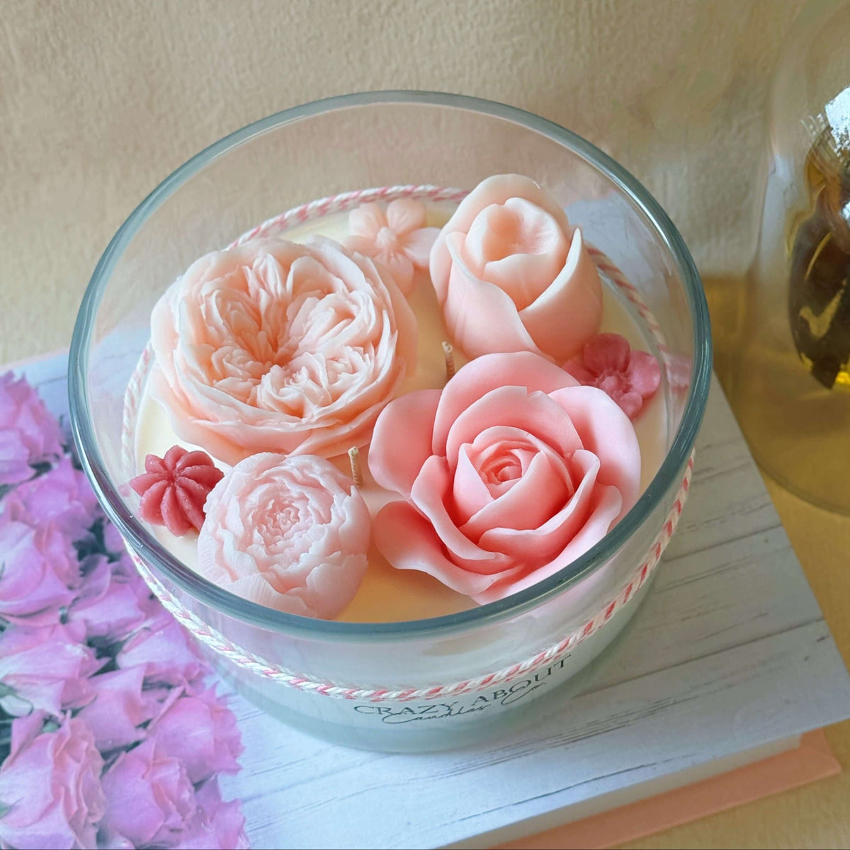 Large Rose-in-a-Jar Soy Candle – 16 oz | 60+ Hr Burn | 12 Scents - - candles