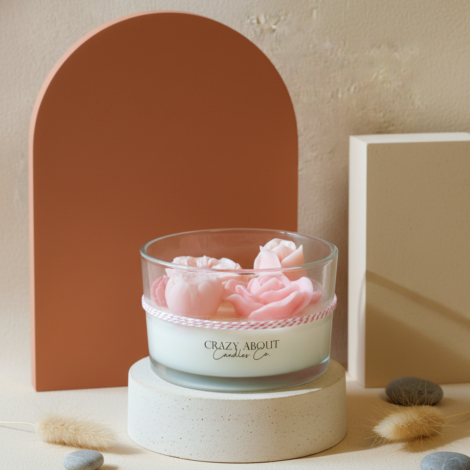 Large Rose-in-a-Jar Soy Candle – 16 oz | 60+ Hr Burn | 12 Scents - - candles