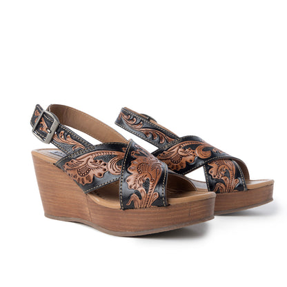 Flower Ridge Hand-Tooled Sandals- Myra USA- {{Product type}}