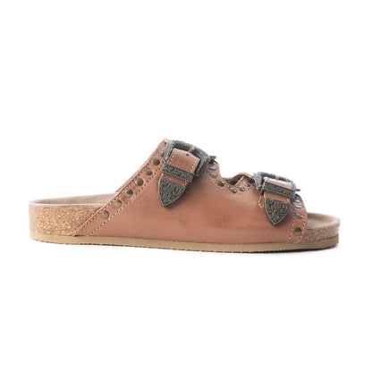 Myra Great Sonora Sunset Studded Leather Sandals for Women – Cork Sole, Antique Brass Dual Buckles for All-Day Comfort- Myra USA- {{Product type}}