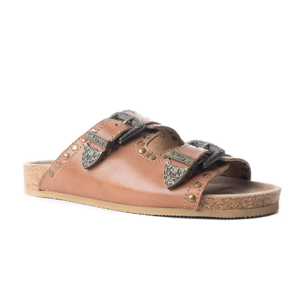 Myra Great Sonora Sunset Studded Leather Sandals for Women – Cork Sole, Antique Brass Dual Buckles for All-Day Comfort- Myra USA- {{Product type}}