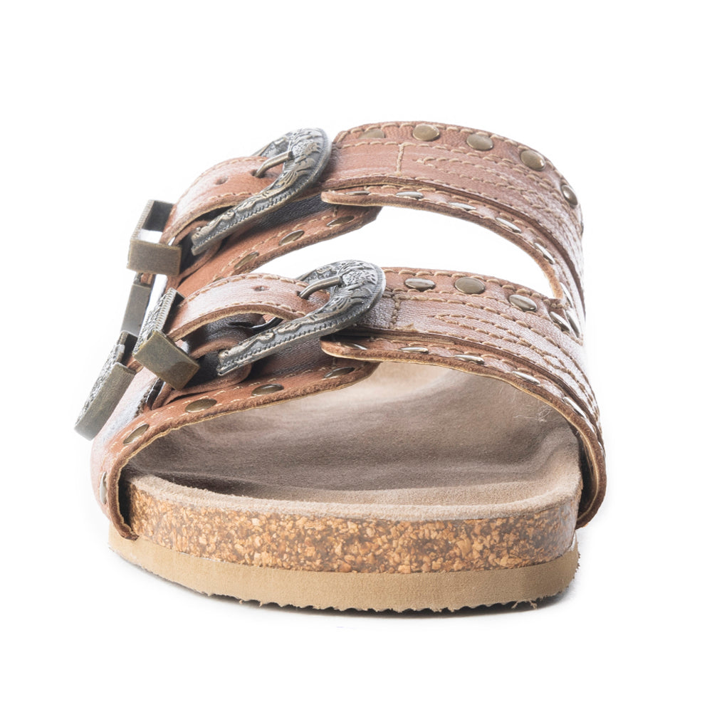 Myra Great Sonora Sunset Studded Leather Sandals for Women – Cork Sole, Antique Brass Dual Buckles for All-Day Comfort- Myra USA- {{Product type}}