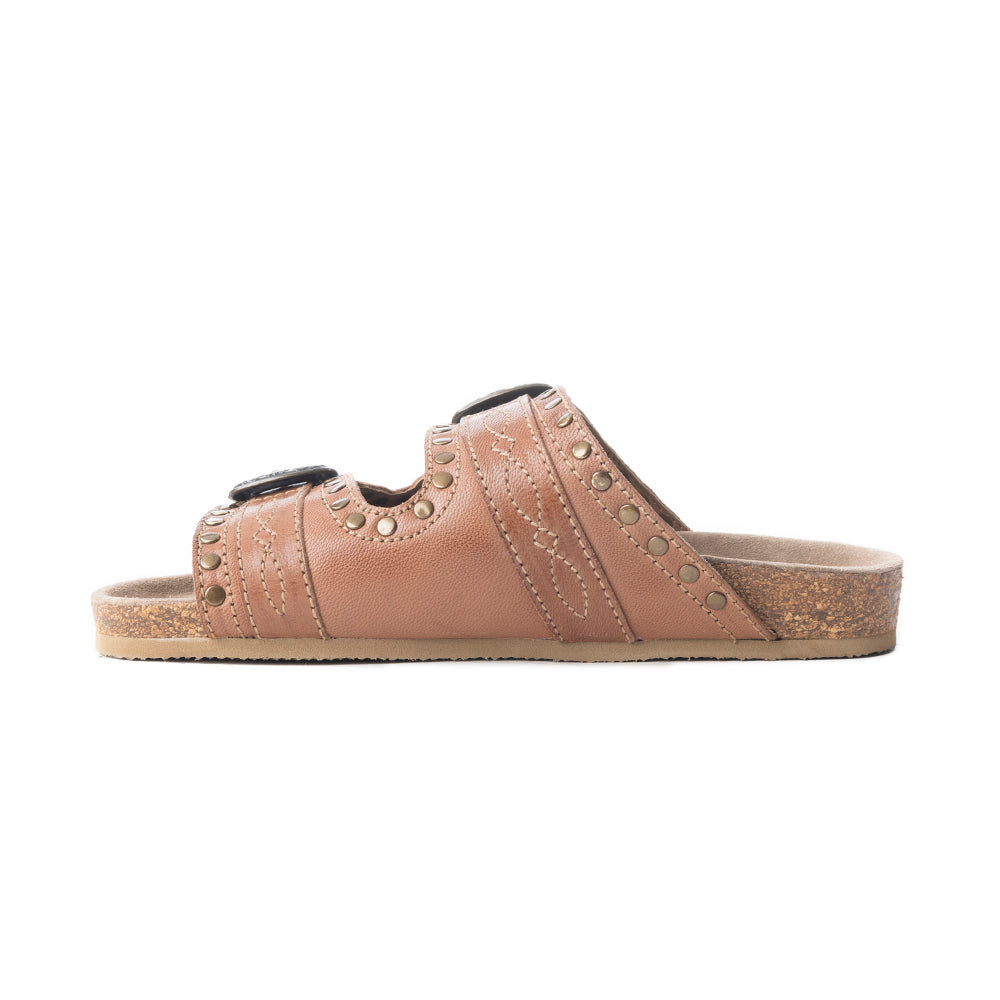 Myra Great Sonora Sunset Studded Leather Sandals for Women – Cork Sole, Antique Brass Dual Buckles for All-Day Comfort- Myra USA- {{Product type}}