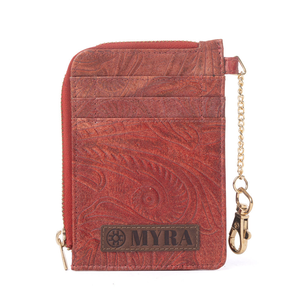 Myra Summer Grove Embossed Leather Credit Card Holder in Burnt Crimson- Myra USA- {{Product type}}