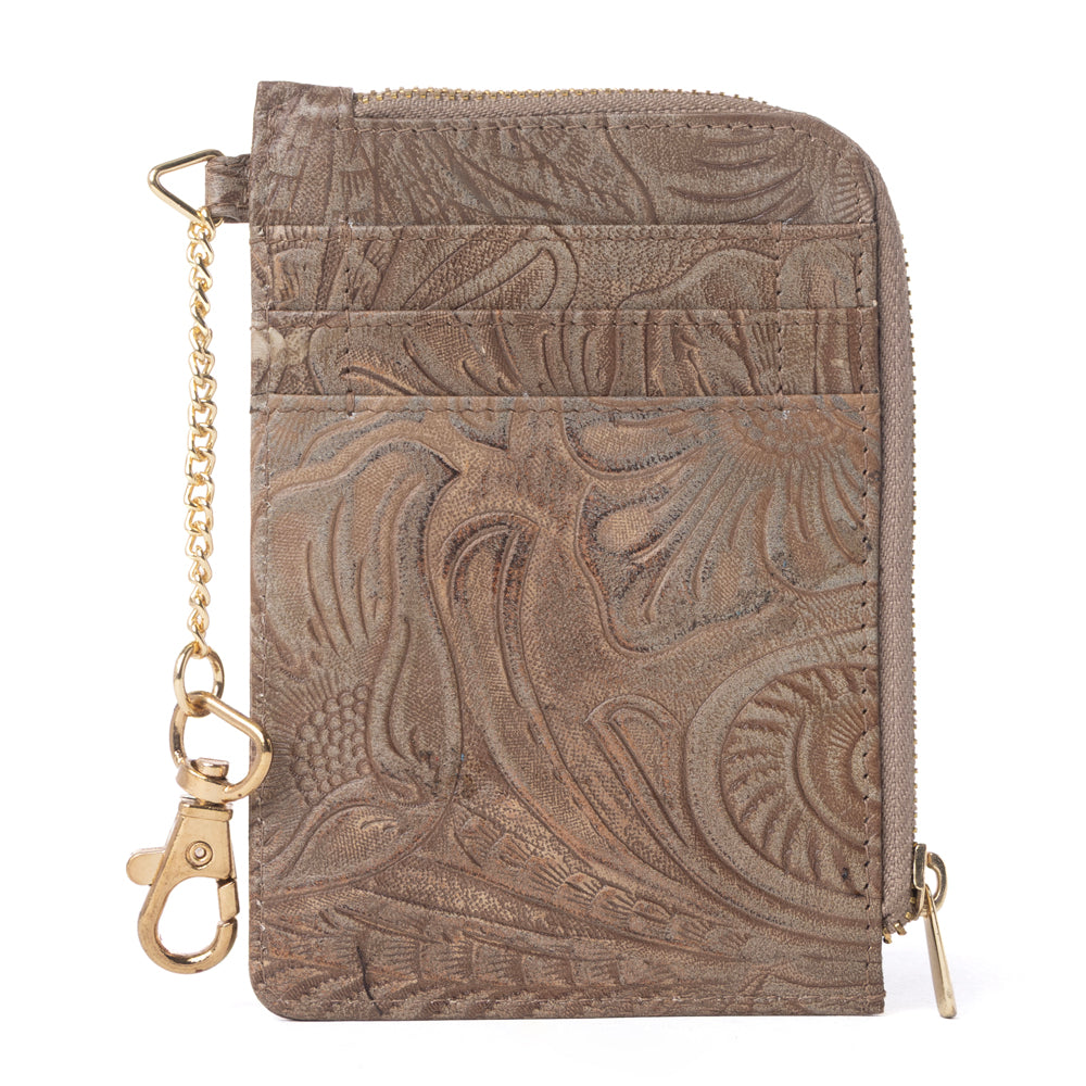 Myra Summer Grove Embossed Leather Credit Card Holder in Desert Taupe- Myra USA- {{Product type}}