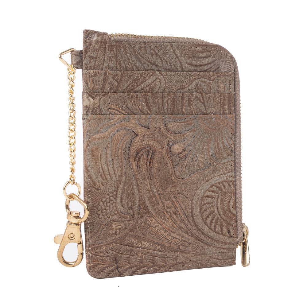 Myra Summer Grove Embossed Leather Credit Card Holder in Desert Taupe- Myra USA- {{Product type}}