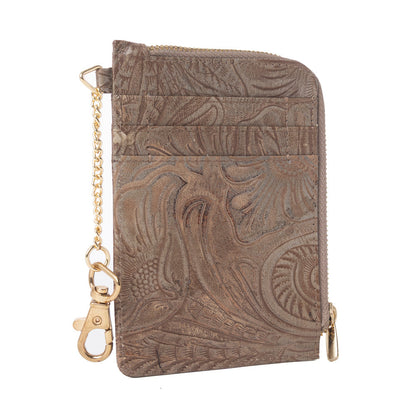 Myra Summer Grove Embossed Leather Credit Card Holder in Desert Taupe- Myra USA- {{Product type}}