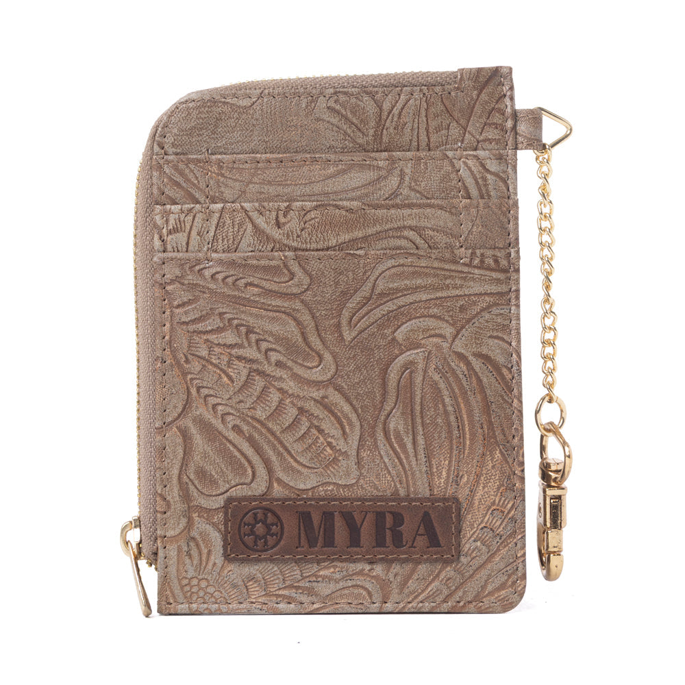 Myra Summer Grove Embossed Leather Credit Card Holder in Desert Taupe- Myra USA- {{Product type}}
