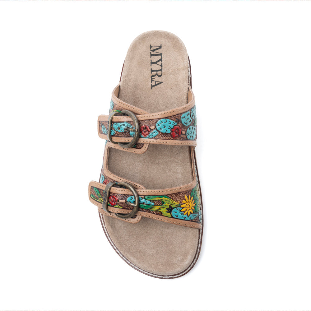 Myra Rio Verde Handtooled Leather Sandals in Agave Blue- Myra USA- {{Product type}}