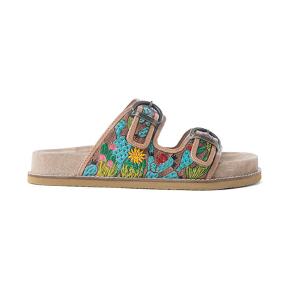 Myra Rio Verde Handtooled Leather Sandals in Agave Blue- Myra USA- {{Product type}}