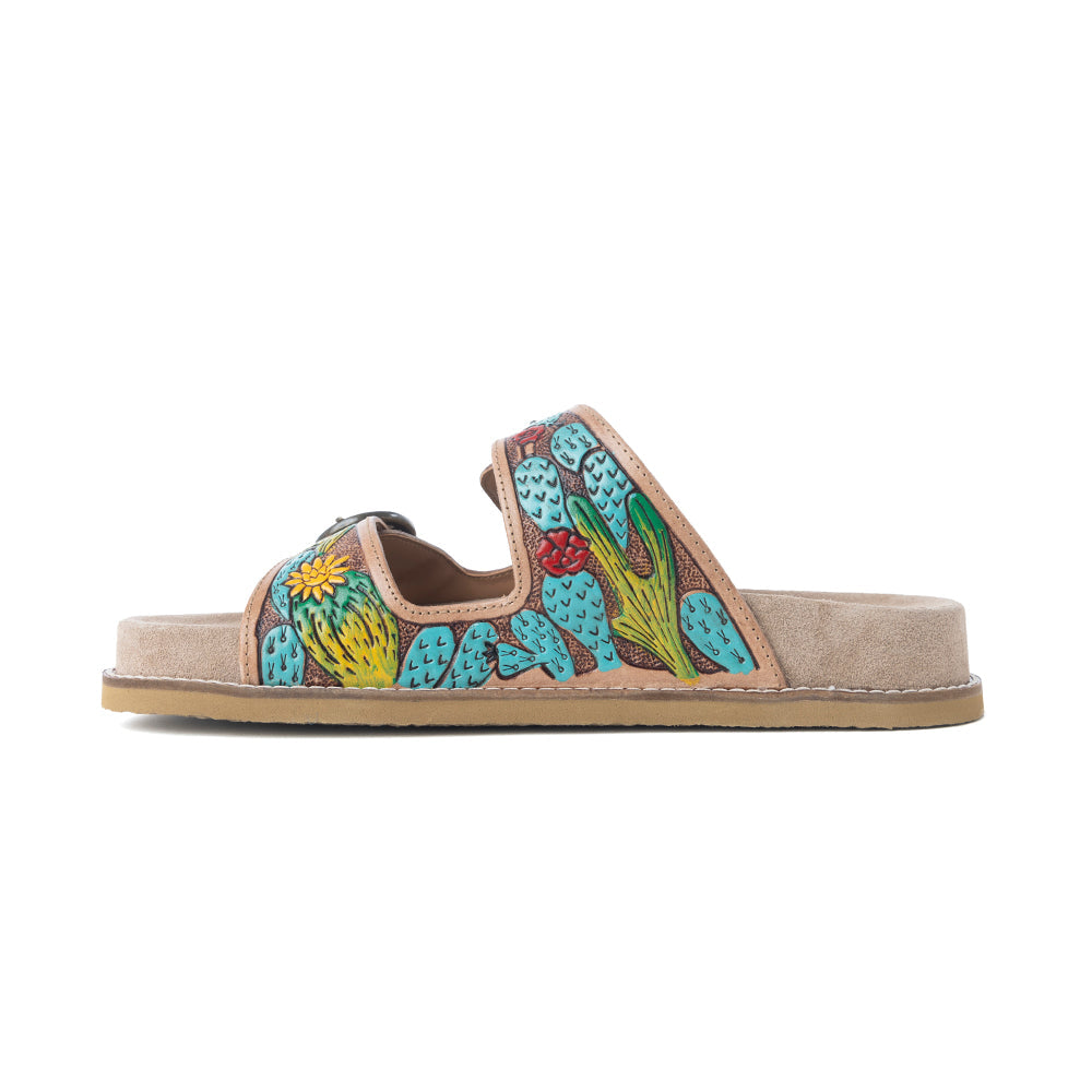 Myra Rio Verde Handtooled Leather Sandals in Agave Blue- Myra USA- {{Product type}}