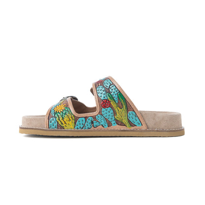 Myra Rio Verde Handtooled Leather Sandals in Agave Blue- Myra USA- {{Product type}}