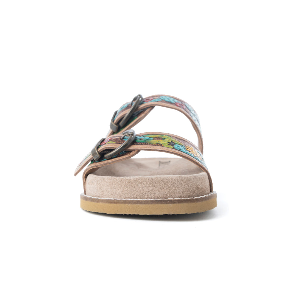 Myra Rio Verde Handtooled Leather Sandals in Agave Blue- Myra USA- {{Product type}}