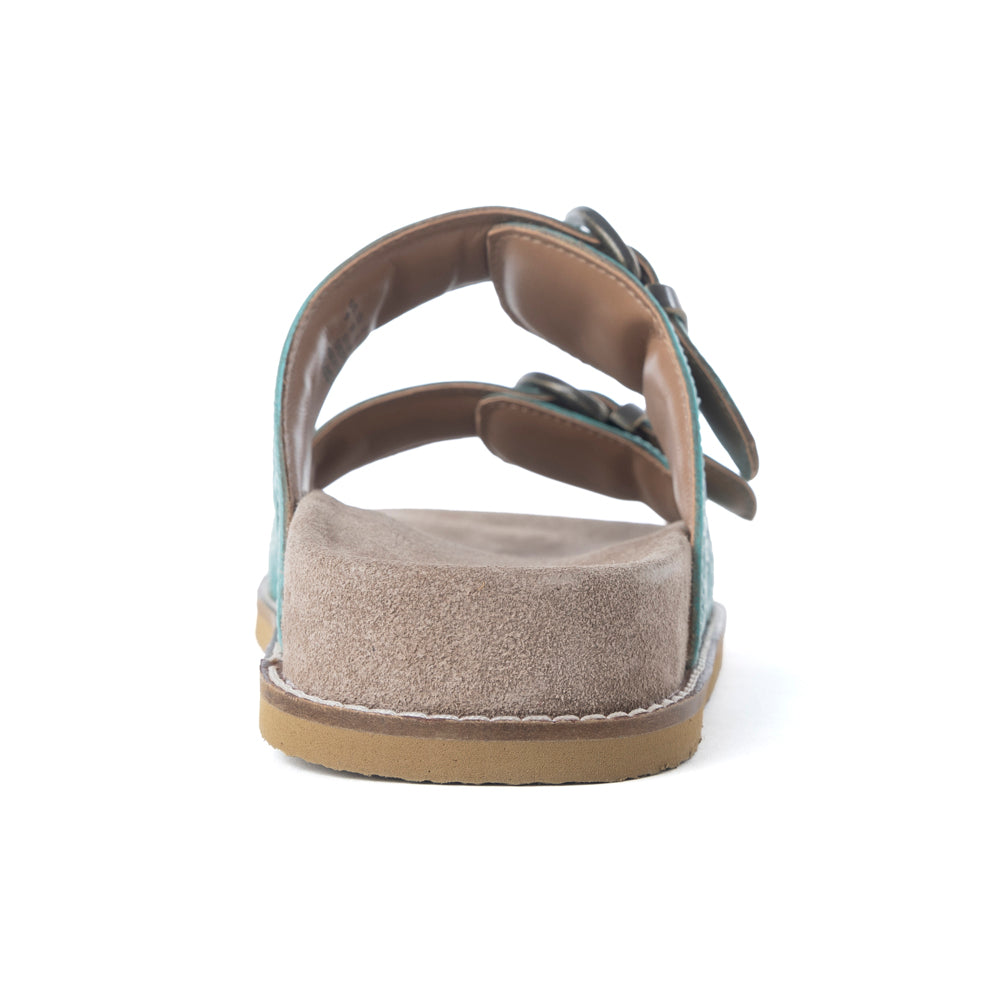 Myra Bluebell Ranch Handtooled Leather Sandals in Alpine Teal- Myra USA- {{Product type}}