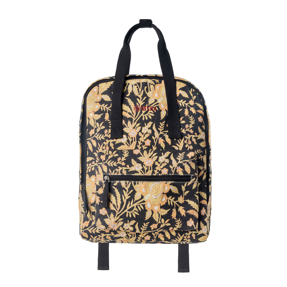 Myra Pine Meadow Cotton & Leather Crossbody Bag in Black & Cream Floral- Myra USA- {{Product type}}