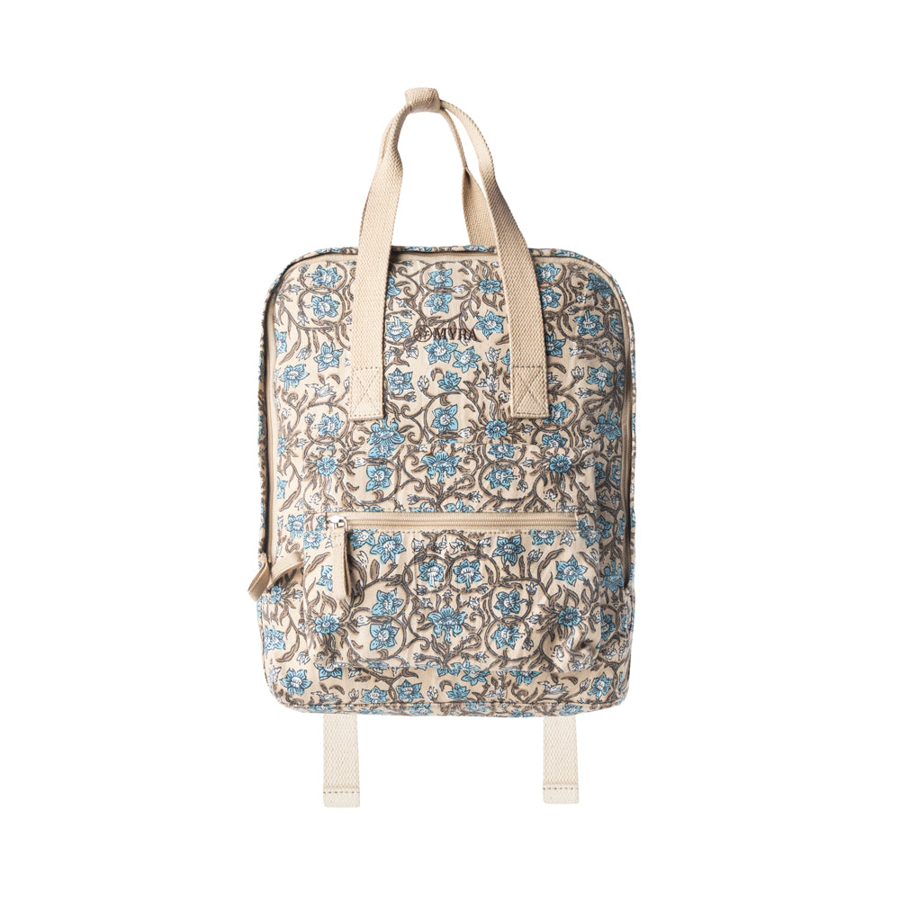 Myra Pine Meadow Cotton & Leather Crossbody Bag in Natural & Blue Floral- Myra USA- {{Product type}}