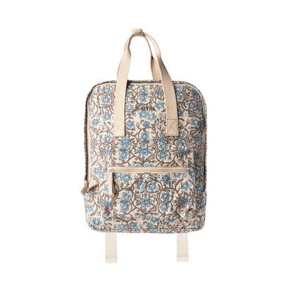 Myra Pine Meadow Cotton & Leather Crossbody Bag in Natural & Blue Floral- Myra USA- {{Product type}}
