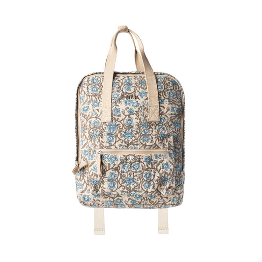 Myra Pine Meadow Cotton & Leather Crossbody Bag in Natural & Blue Floral - Natural & Blue Floral - Up-Cycled Canvas Bag