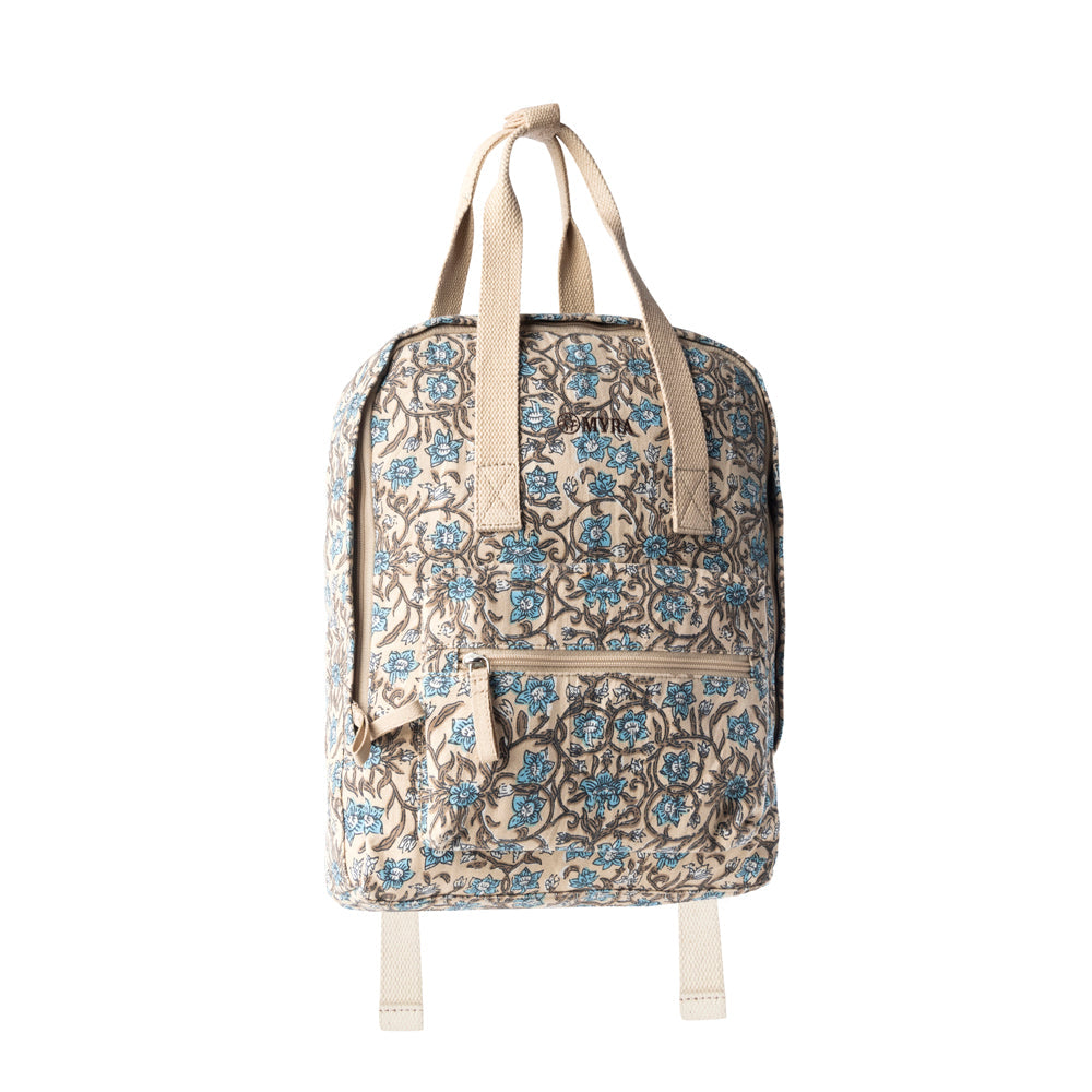 Myra Pine Meadow Cotton & Leather Crossbody Bag in Natural & Blue Floral- Myra USA- {{Product type}}