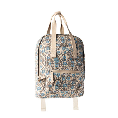 Myra Pine Meadow Cotton & Leather Crossbody Bag in Natural & Blue Floral- Myra USA- {{Product type}}