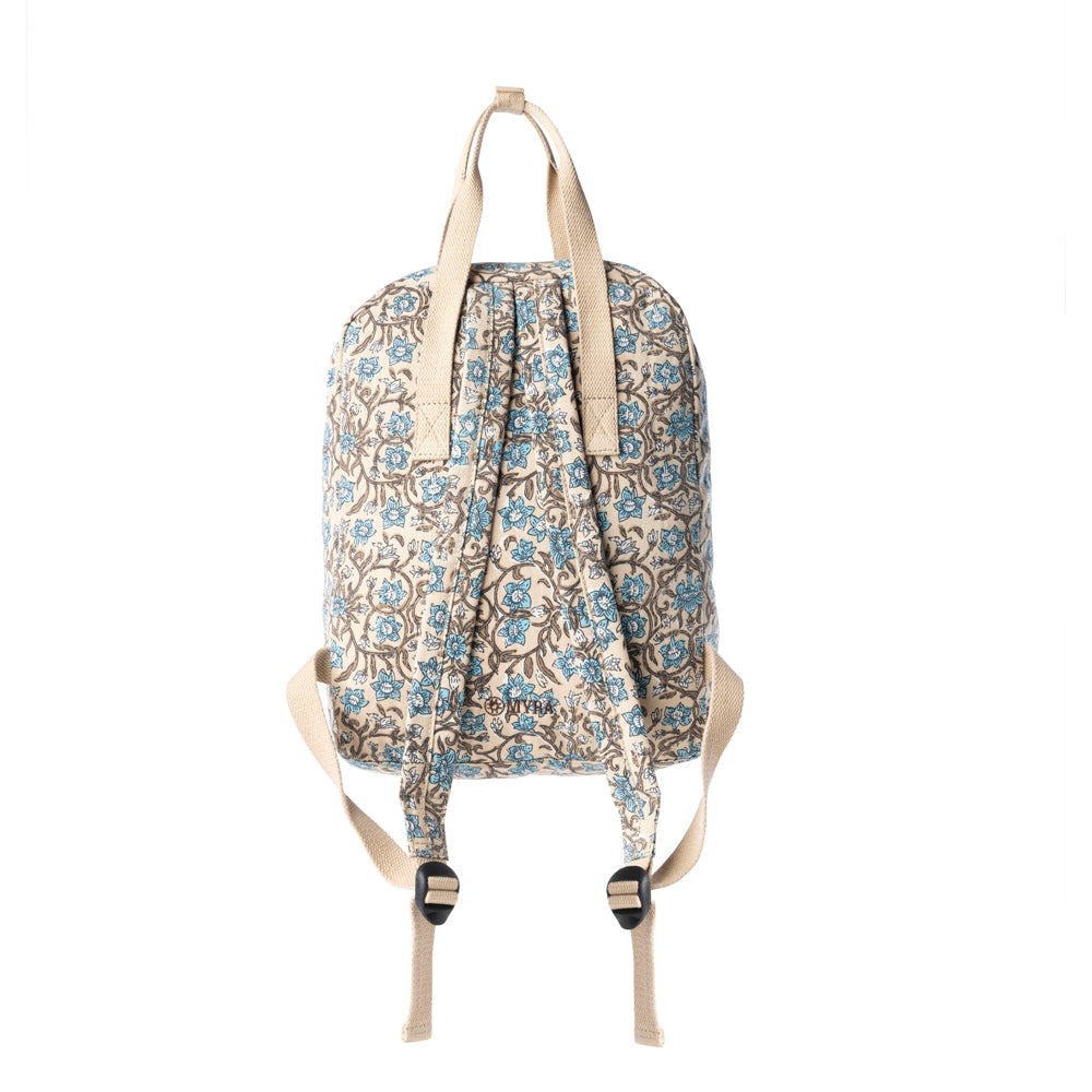 Myra Pine Meadow Cotton & Leather Crossbody Bag in Natural & Blue Floral- Myra USA- {{Product type}}