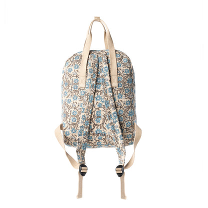 Myra Pine Meadow Cotton & Leather Crossbody Bag in Natural & Blue Floral- Myra USA- {{Product type}}