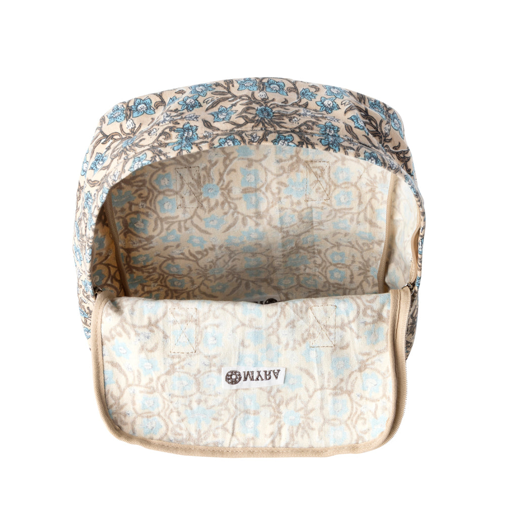 Myra Pine Meadow Cotton & Leather Crossbody Bag in Natural & Blue Floral- Myra USA- {{Product type}}