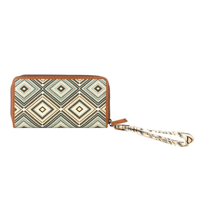 Myra Kilim Trail Western Wallet for Women in brown with leather detail and RFID protection- Myra USA- {{Product type}}