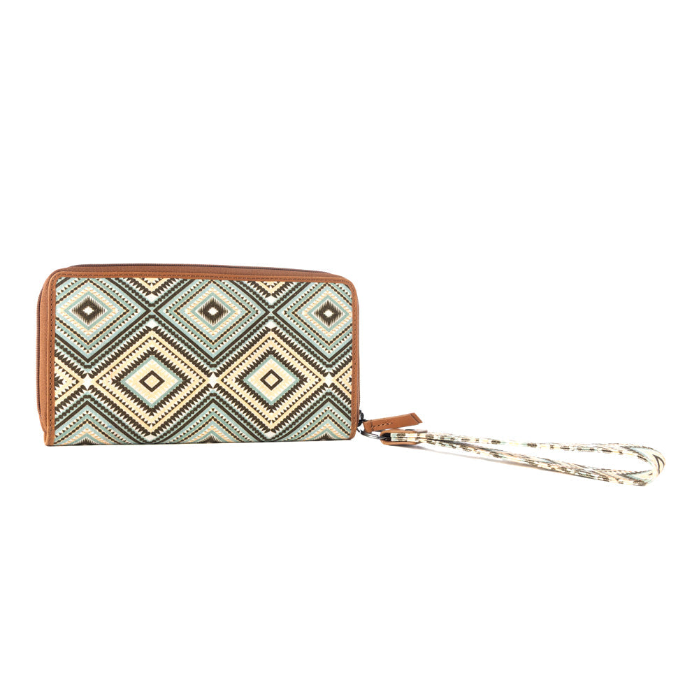 Myra Kilim Trail Western Wallet for Women in brown with leather detail and RFID protection- Myra USA- {{Product type}}