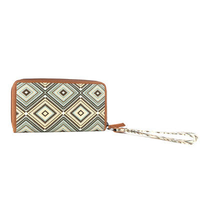 Myra Kilim Trail Western Wallet for Women in brown with leather detail and RFID protection- Myra USA- {{Product type}}