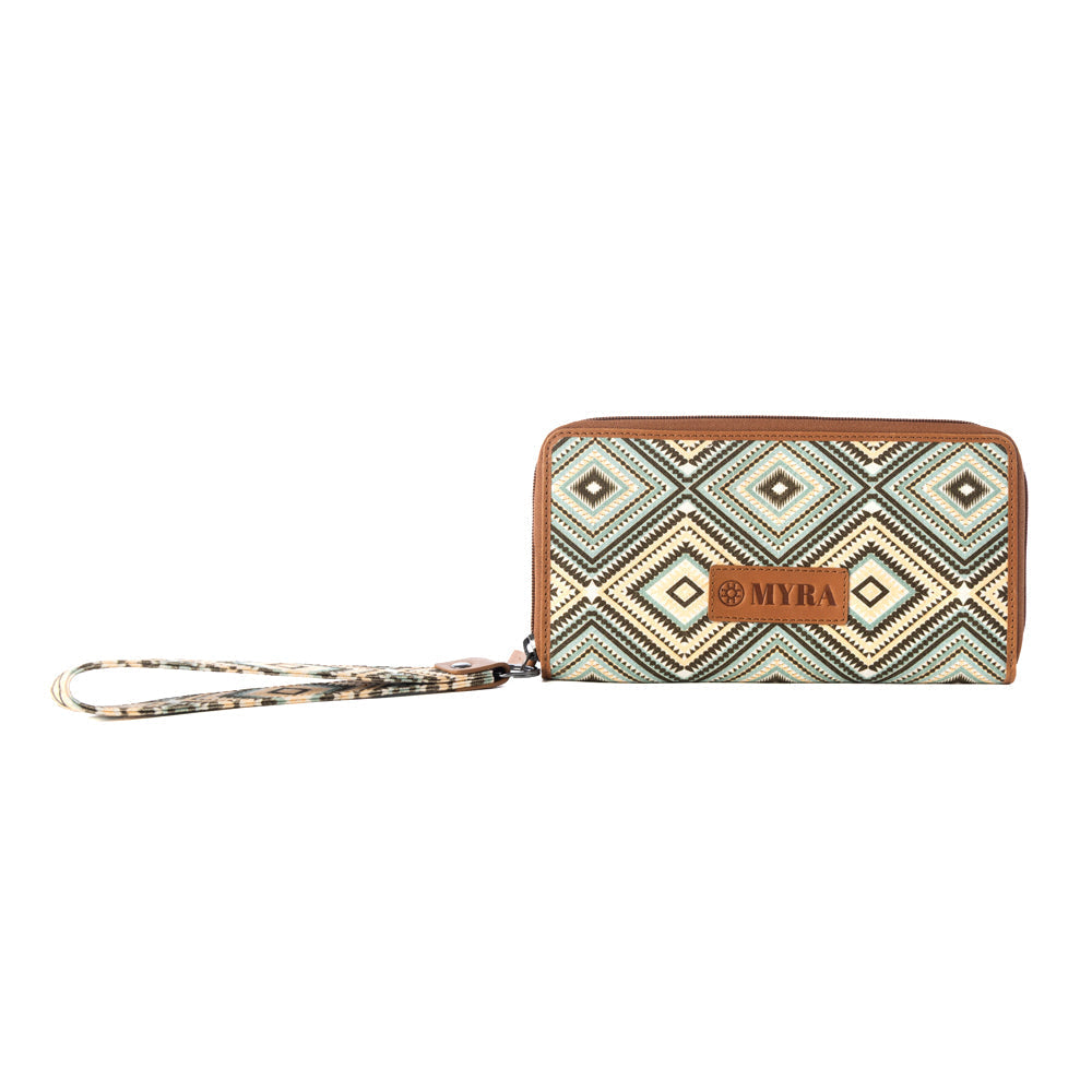 Myra Kilim Trail Western Wallet for Women in brown with leather detail and RFID protection- Myra USA- {{Product type}}