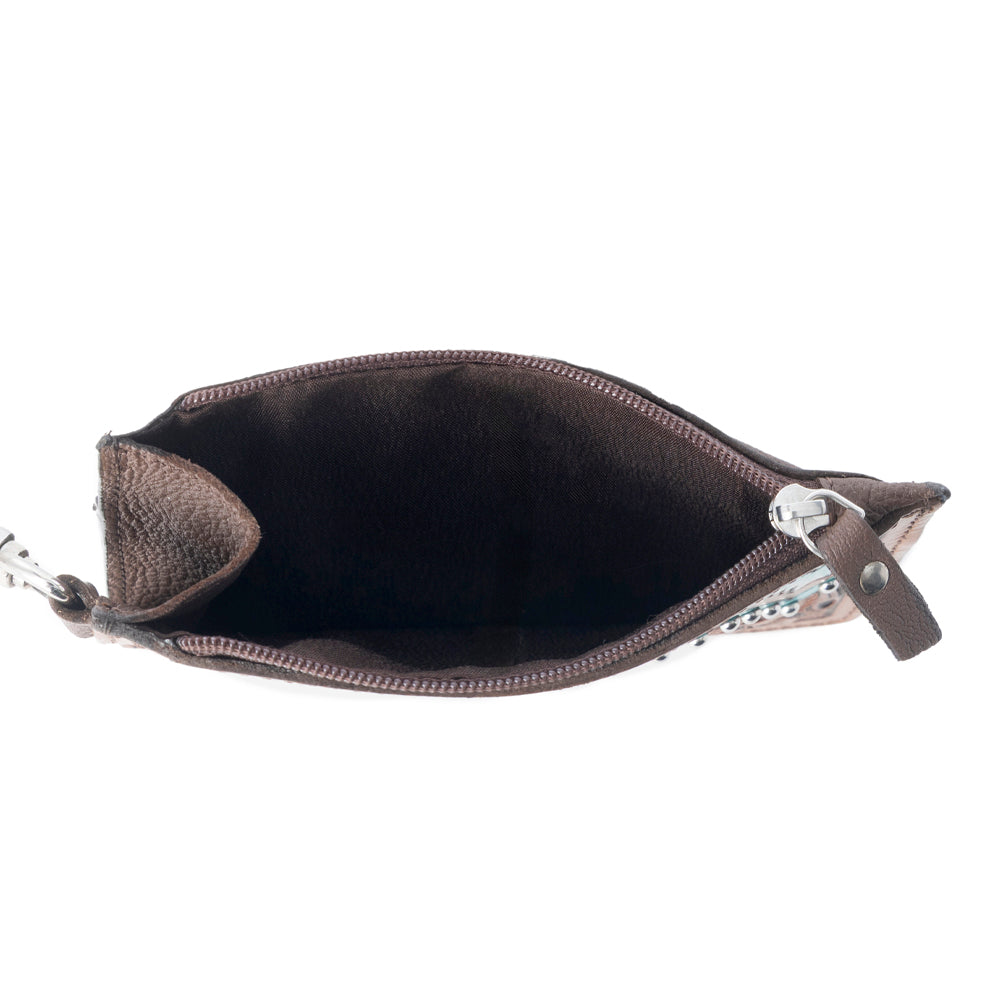 Myra Hand Hewn Western Card Holder for Women in Brown & Turquoise with handtooled detail- Myra USA- {{Product type}}