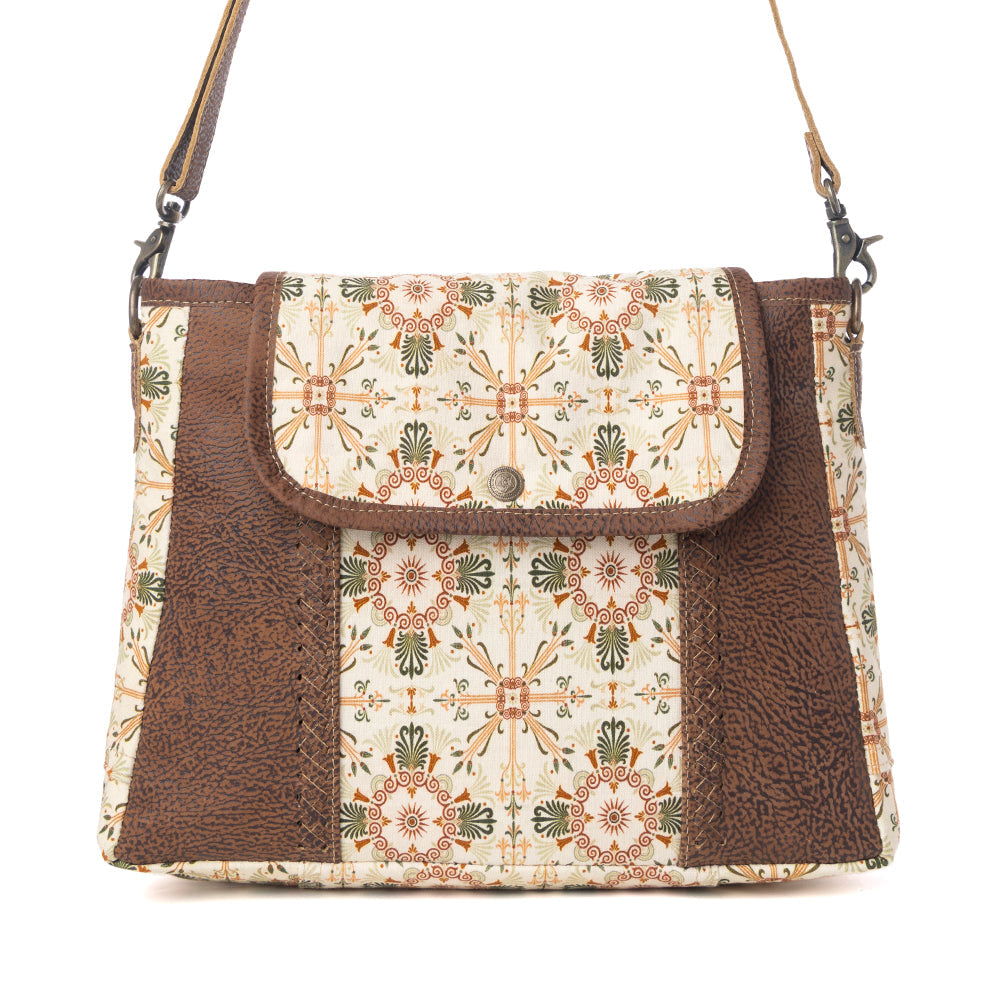 Myra Oakline Cotton & Leather Shoulder Bag in Oat Brown- Myra USA- {{Product type}}