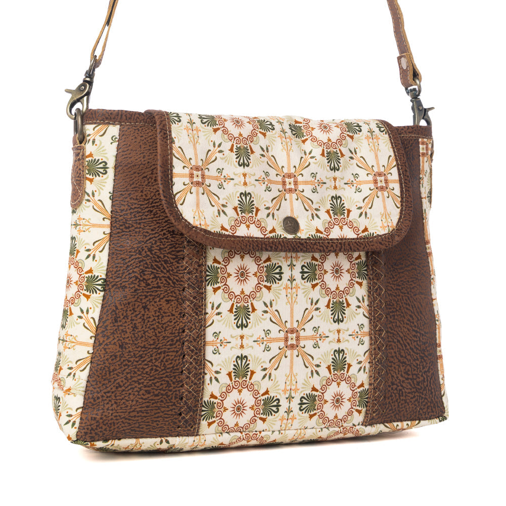 Myra Oakline Cotton & Leather Shoulder Bag in Oat Brown- Myra USA- {{Product type}}